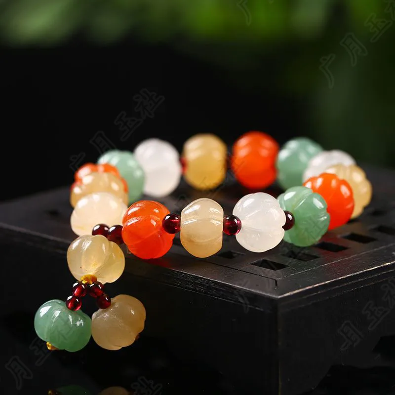 

Natural Stone Colorful Crystal Jade Fashion Ladies Bracelet Pumpkin Beads Yoga Wrist Chain Jewelry Gifts