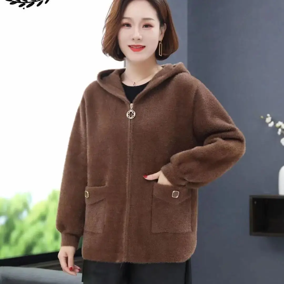 Parkas Women's Outdoors Coats 2022 Winter Faux Fur Imitation Mink Velvet Zipper Splicing Hooded Cardigan Casual Jackets Woman
