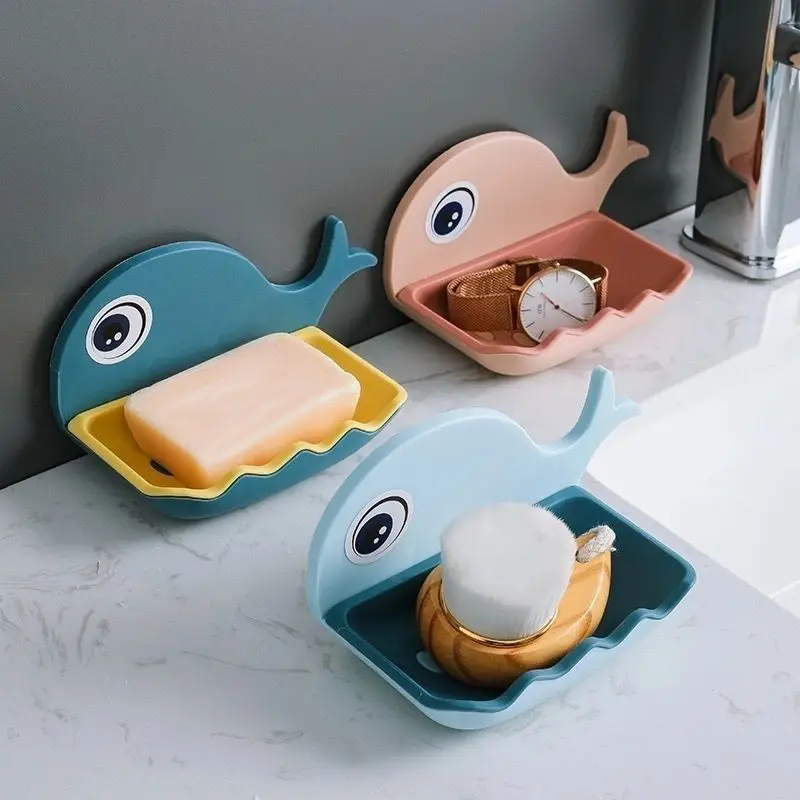 

1PCS Wall Mounted Soap Dish for Bathroom Shower Portable Whale Soap Holder Plastic Sponge Tray for Kitchen Bathroom Accessories