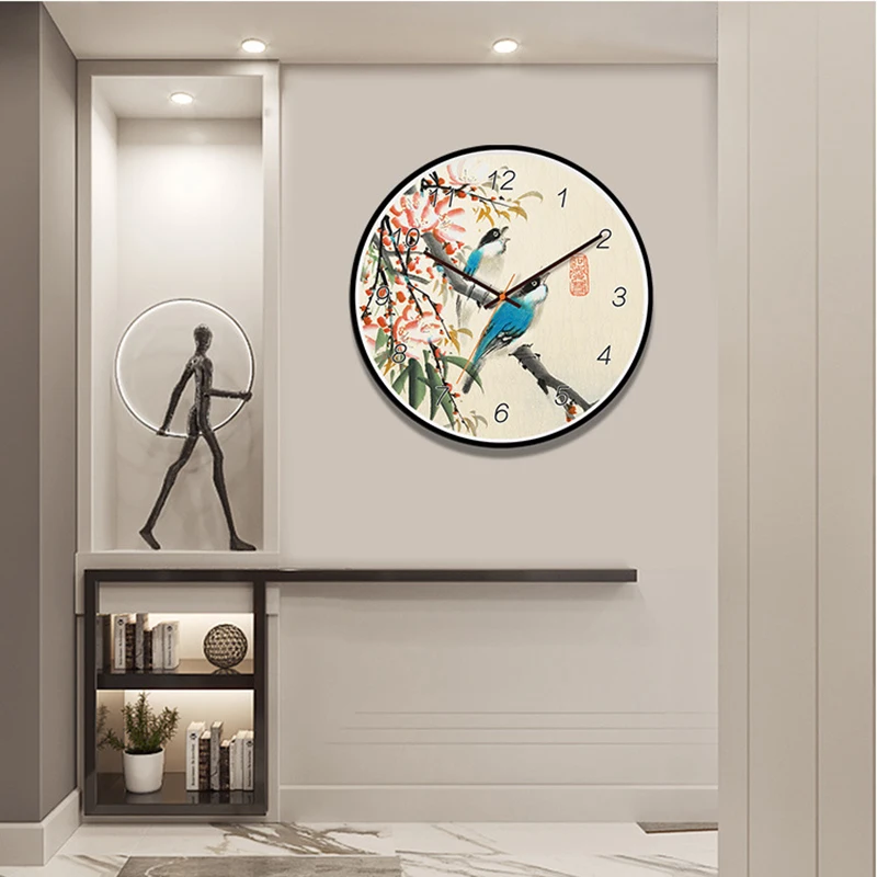 

New Wall Clock Large Size Chinese Painting Sytle Silent Movement Clocks Metal Rounds Precise Sweep Wall Clocks Modern Design For