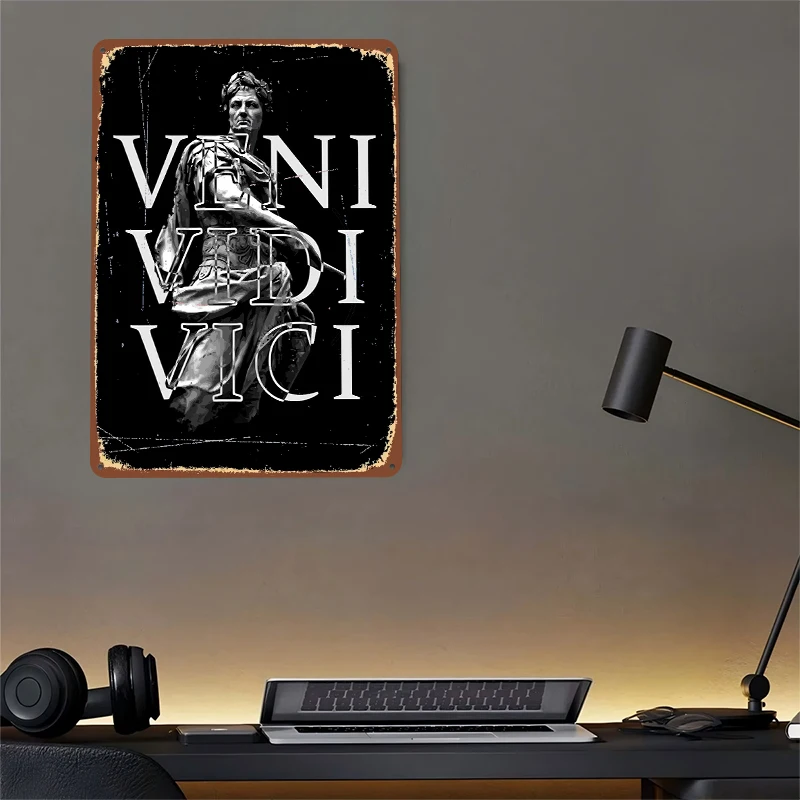 Фото Металлический постер «Veni Vidi Vici - Юлий Цезарь», индивидуальный дизайн, ретро-винтажные жестяные таблички для декора дома, комнаты, стен №4