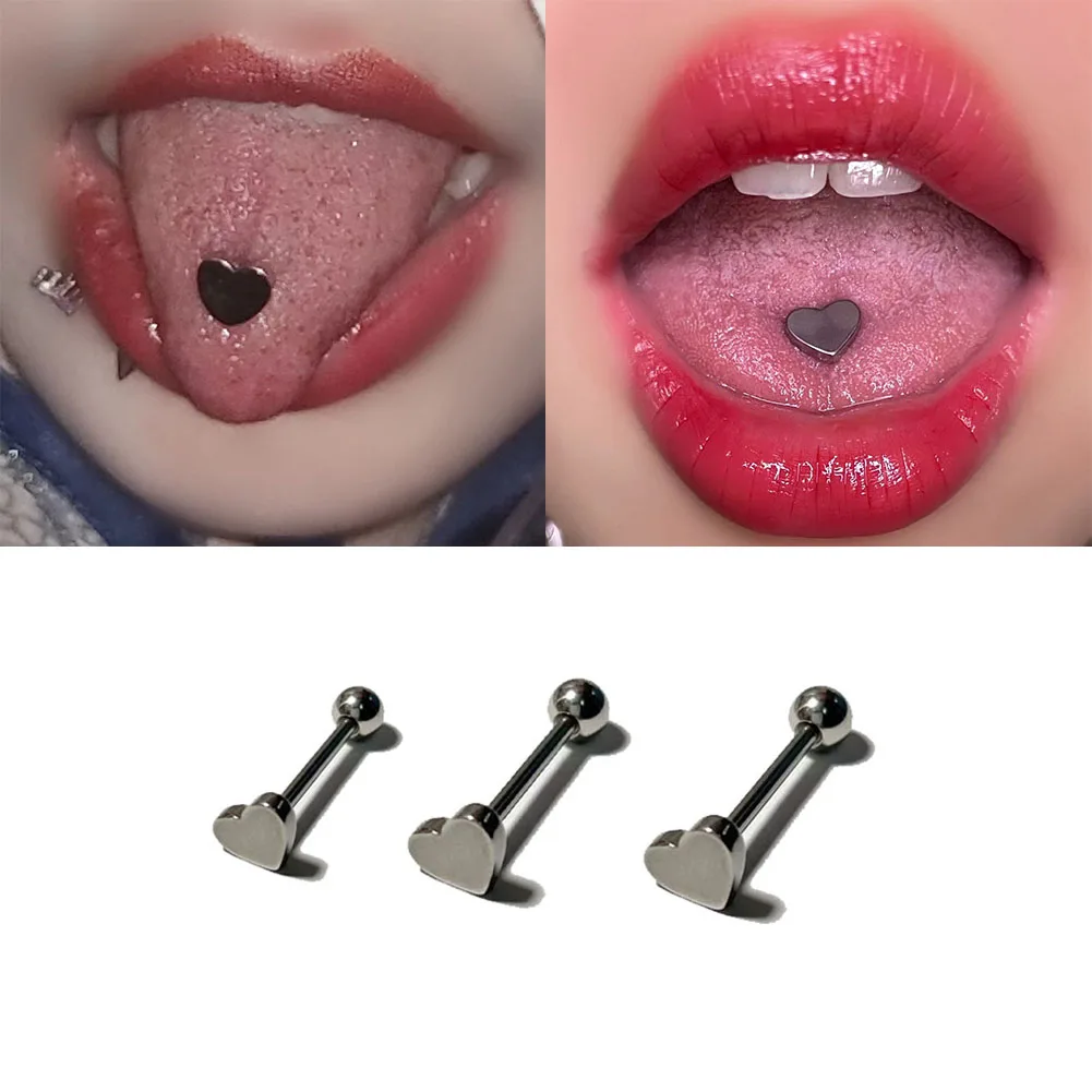 

1PC Steel Heart Logo Tongue Barbell Piercings Silver Nipple Barbell Mamilo Piercing Labret Stud Lip Piercing Body Jewelry