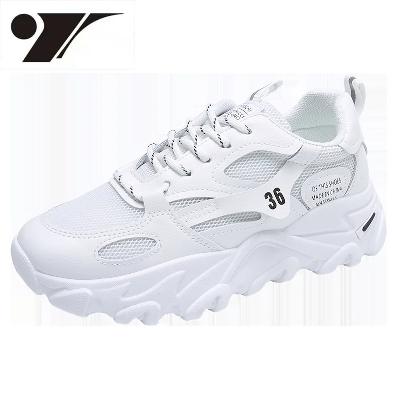 

Кроссовки женские однослойные, дышащие, повседневная обувь на платформе, высокие, белые, осень