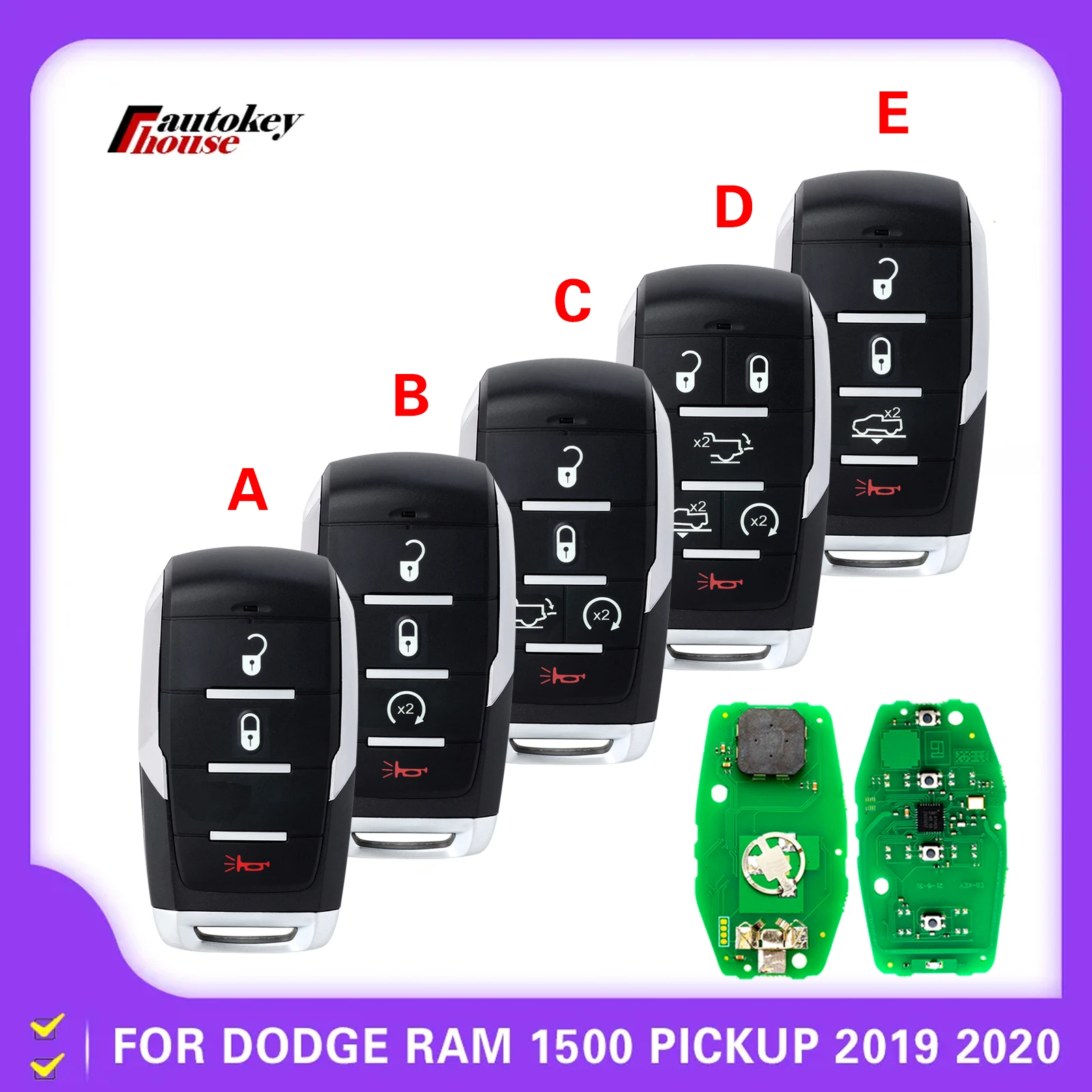 CN087044 Aftermarket 3/4/5/6B Smart Prox Remote Key For Dodge Ram 1500 Pickup 2019 2020 434Mhz PCF7939M Chip FCC ID OHT-4882056 images - 6