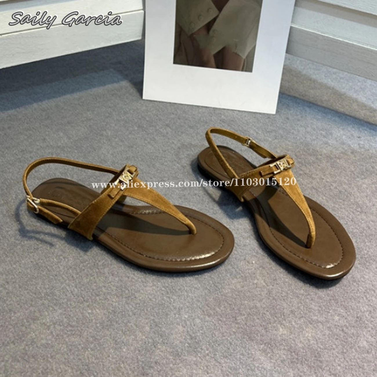 Сандалии в римском стиле из натуральной кожи на плоской подошве с ремешком и