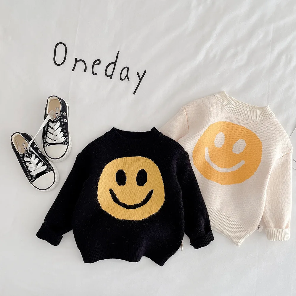 

Winter Kid Smile Sweater Children's Clothes Boy Baby Cotton Knitting Pullover Shirt Girl Infant Letter Long Sleeve Casual Tops