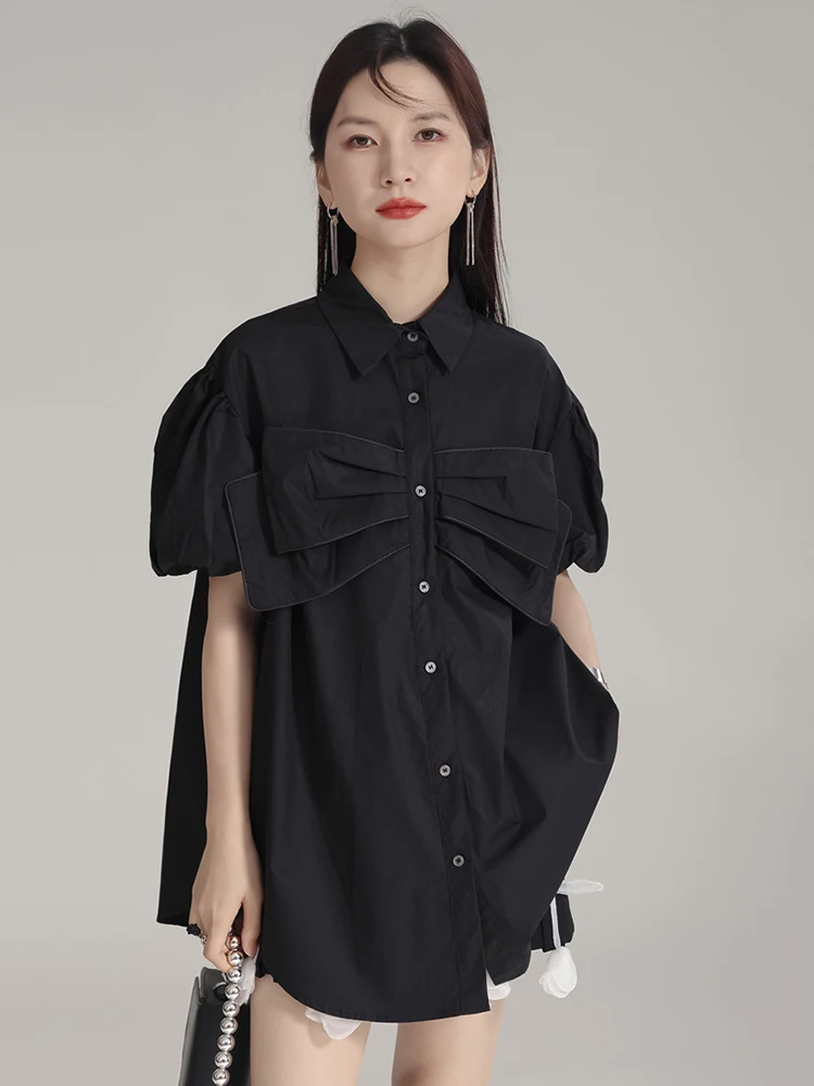 [EAM] Женская белая элегантная блузка с большим бантом большого размера новая