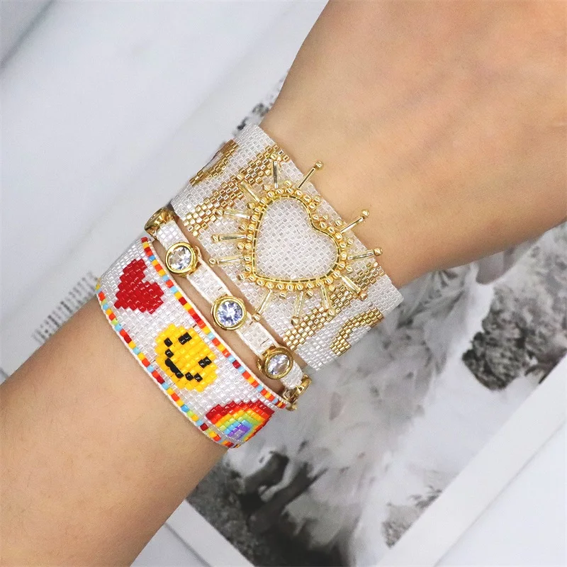 

ZHONGVI Charm Heart Bracelets INS Hot Sale Fashion Delicate Handmade Miyuki Bead Jewelry Inlaid Rhinestones Bracelet for Women