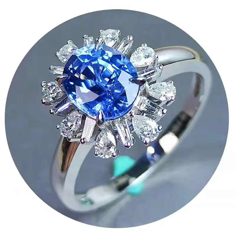 

Ladies Luxury Blue Zircon Ring Opening Adjustment with Oval Blue Gemstone Copper Inlaid Zircon Classic Jewelry Wedding Gift