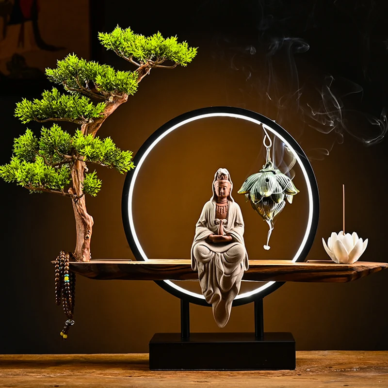 

Modern Creative Incense Burner Smoke Waterfall Spiritual Electric Incense Burner Back Flow Aesthetic Fuente Buda Air Freshener