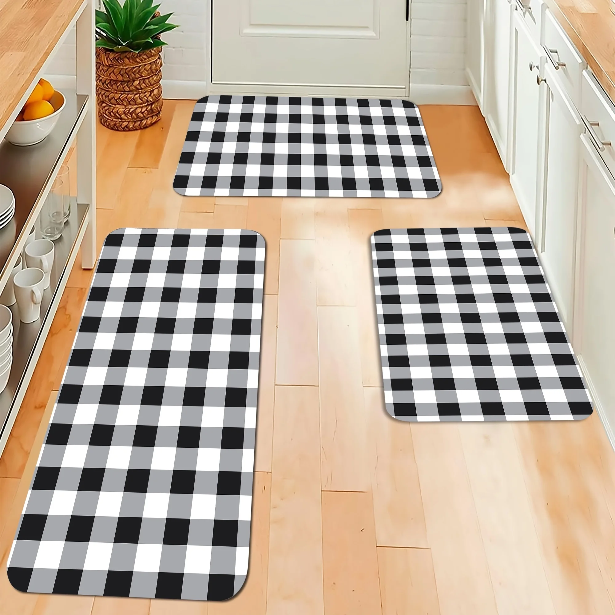 Черно-белый клетчатый кухонный напольный коврик декор ковер для гостиной
