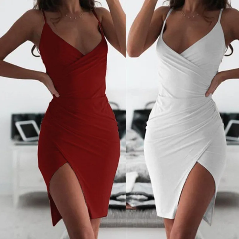 

Женское Клубное сексуальное облегающее платье с глубоким V-образным вырезом, женское платье с рюшами и открытой спиной, вечернее Бандажное ...