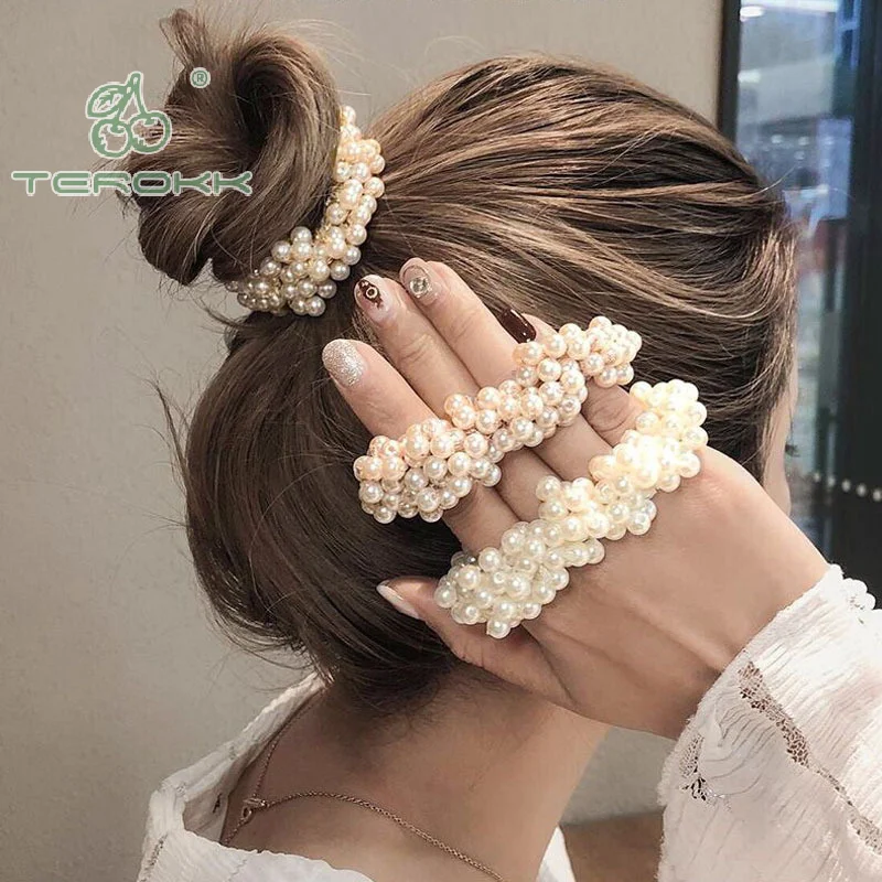 Резинки для волос с жемчугом девочек роскошные большие элегантные Завязки