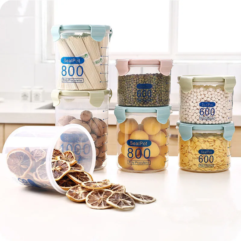 

Kitchen transparent food preservation sealed jar storage jar with lid plastic multigrain Snack organizer home organization