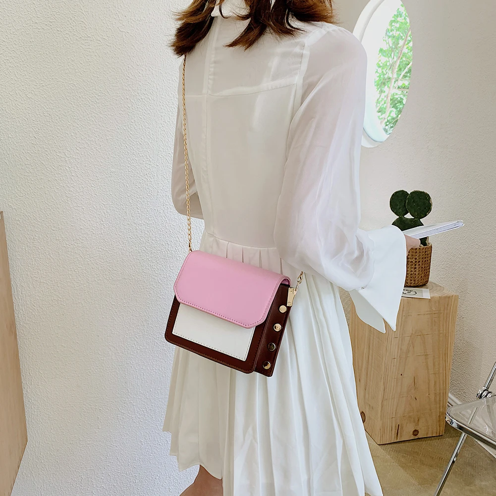 

Classic Texture Fashion Hit Color Leather Shoulder Bag Delicate Creative Women Chain Rivet Crossbody Handbag Purse