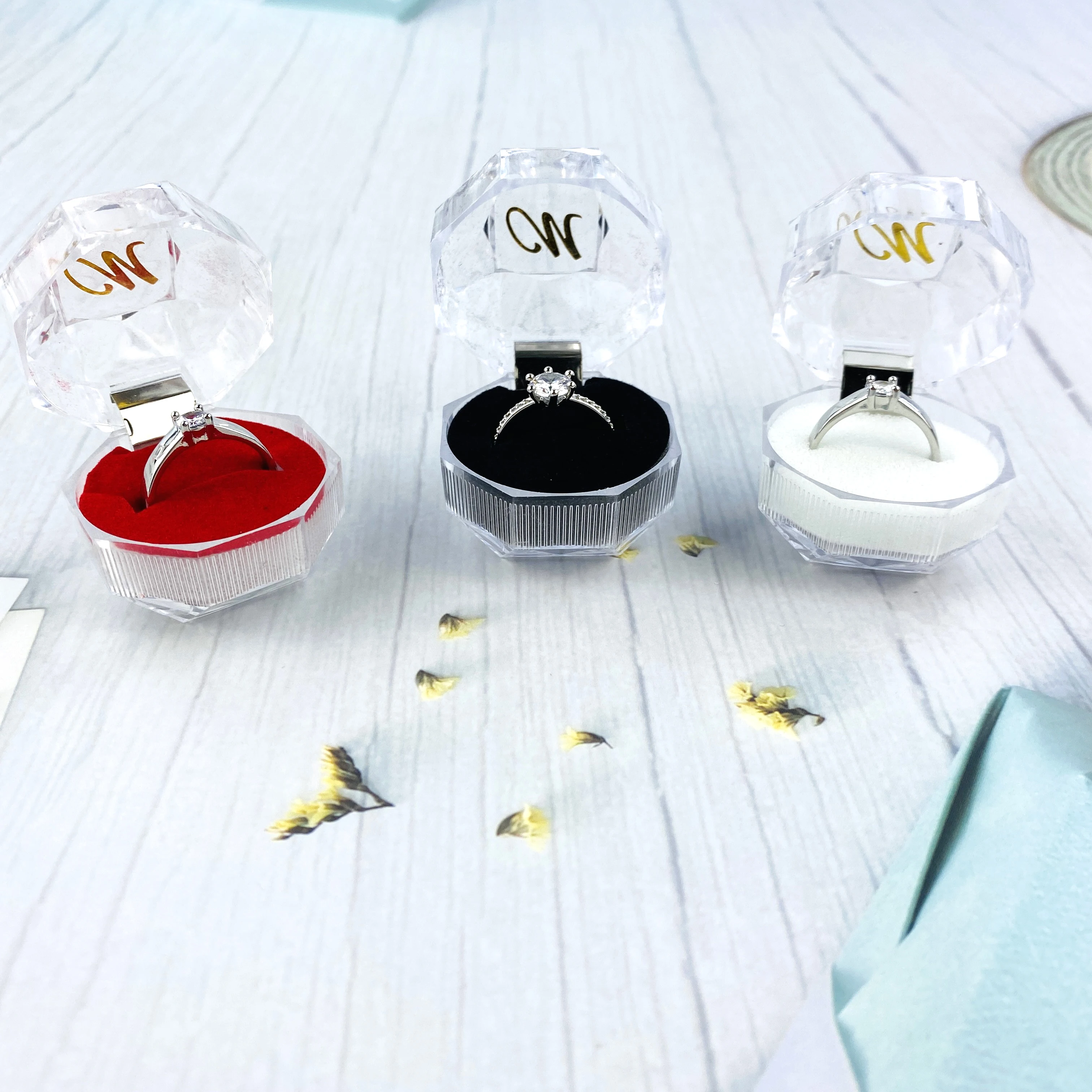 

Personalized Wedding Acrylic Bridal Initials Proposal Ring Box Custom Engagement Romance Gift for Bride Valentine's Day Ring Box