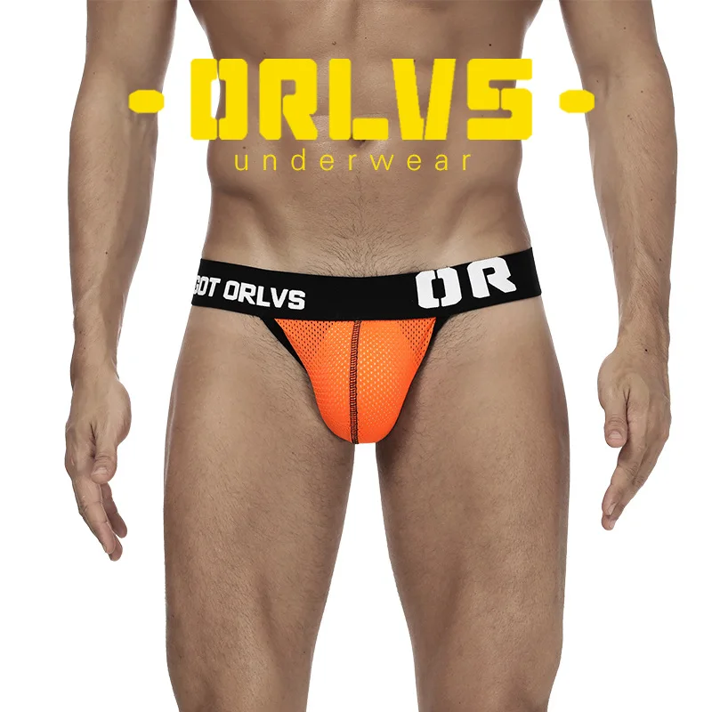 

ORLVS новые спортивные модные двойные стринги однотонные сексуальные дышащие трендовые забавные U-выпуклые стринги с низкой талией для мужчин
