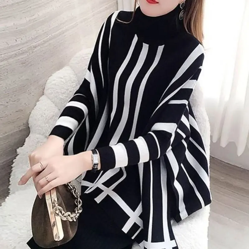 Корейский Свободный трикотажный джемпер в полоску женская одежда повседневный