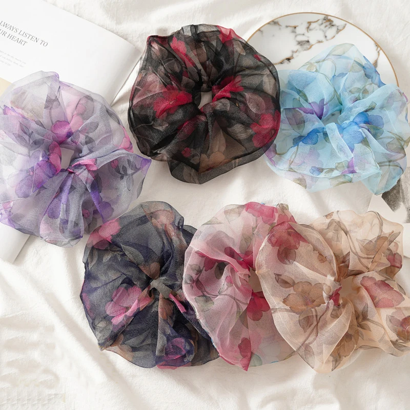 

Oversized French Organza Hair Scrunchies Elegant Star Chiffon Women Elastic Hair Rubber Bands Hair Ties Stretch Ponytail Holder