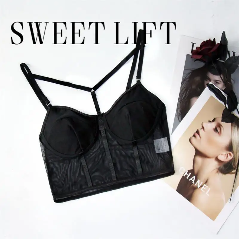 

Модные сетчатые кружевные женские кроп-топы, жилет, бюстгальтер пуш-ап, Женский корсет, бюстье, сексуальный бюстгальтер с V-образным вырезом, майка, Женский Топ