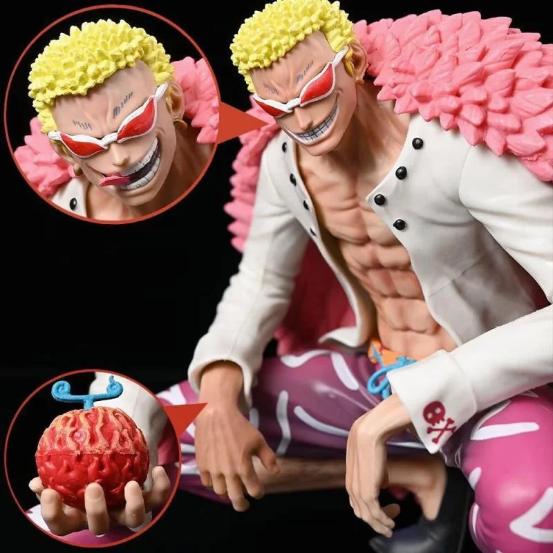 

One Piece Doflamingo Figure Squatting Position Replaceable Head Hand Doflamingo Anime Model Doll Desktop Ornaments Toy Collect
