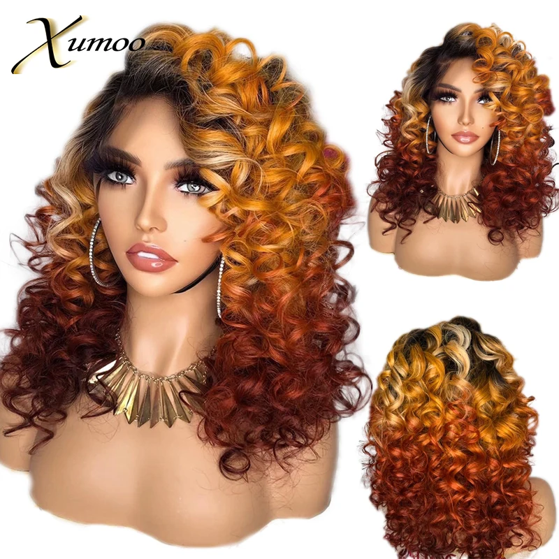Xumoo Ombre Ginger Brown Color Transparent 13x4 Lace Front Human Wigs for Black Women Prepluck With Baby Hair Brazilian Remy