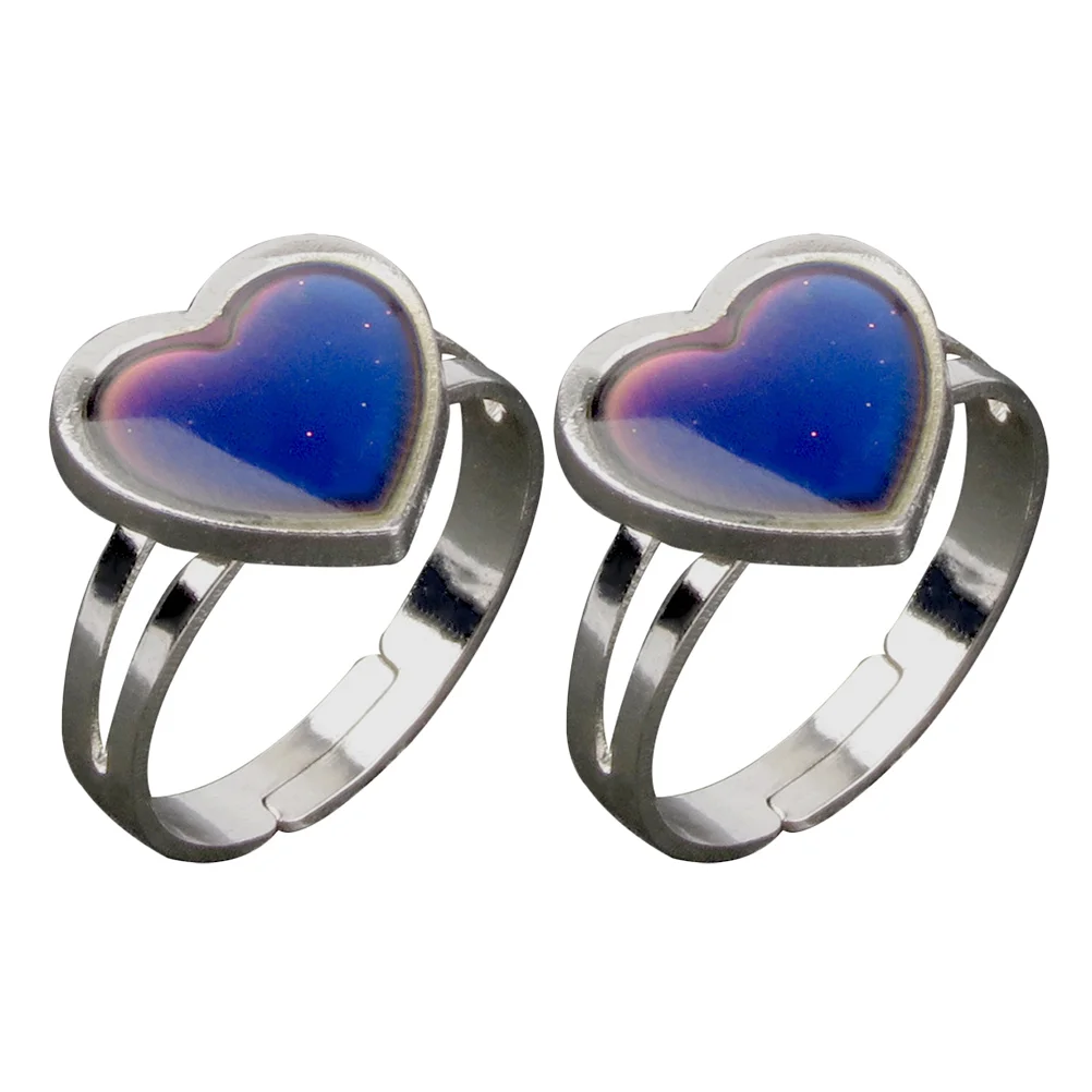 

2 Pcs Mens Fashion Rings Love Warm Adjustable Mood Split 1.8x1.32cm Temperature Color Changing Alloy Open Man
