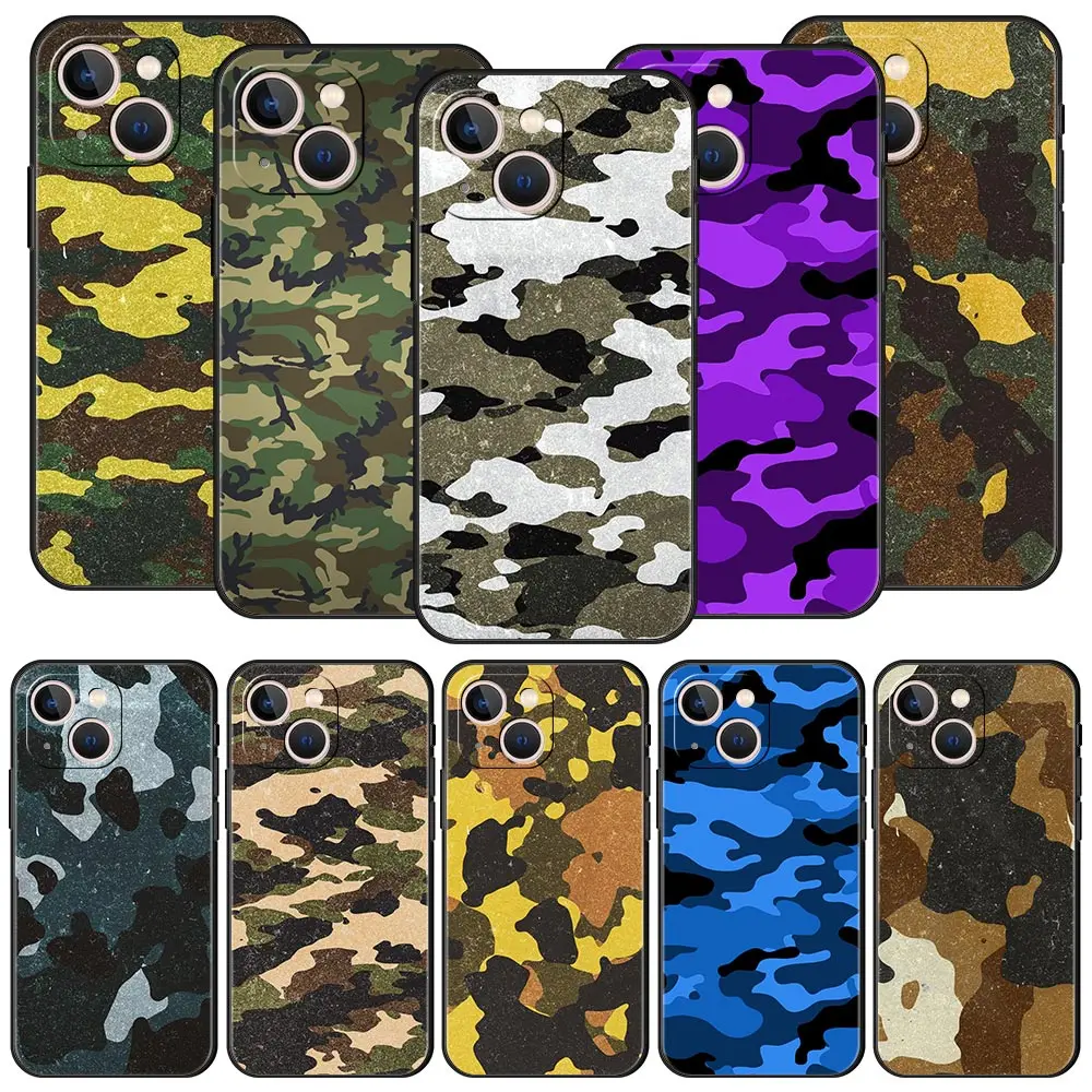 

Colour Camouflage Camo Phone Case For Apple iPhone 11 14 Pro MAX 12 13 Mini 7 8 Plus X XR XS MAX SE Silicone Black Cover Luxury