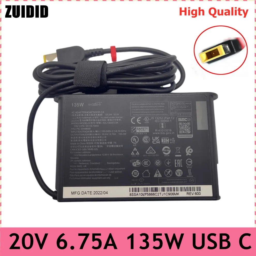 

Original 135W Charger 20V 6.75A USB C Laptop Adapter for Lenovo ThinkPad P51 P52 S5 R720 Y700 Y50-70 ADL135SCC3A Power Supply
