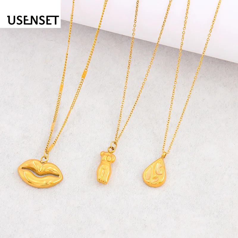 

Trendy Korean Fashion Gold Color Hip Hop Pendant Necklace for Men Women Mouth Human Body Stainless Steel Jewelry Gift YS322