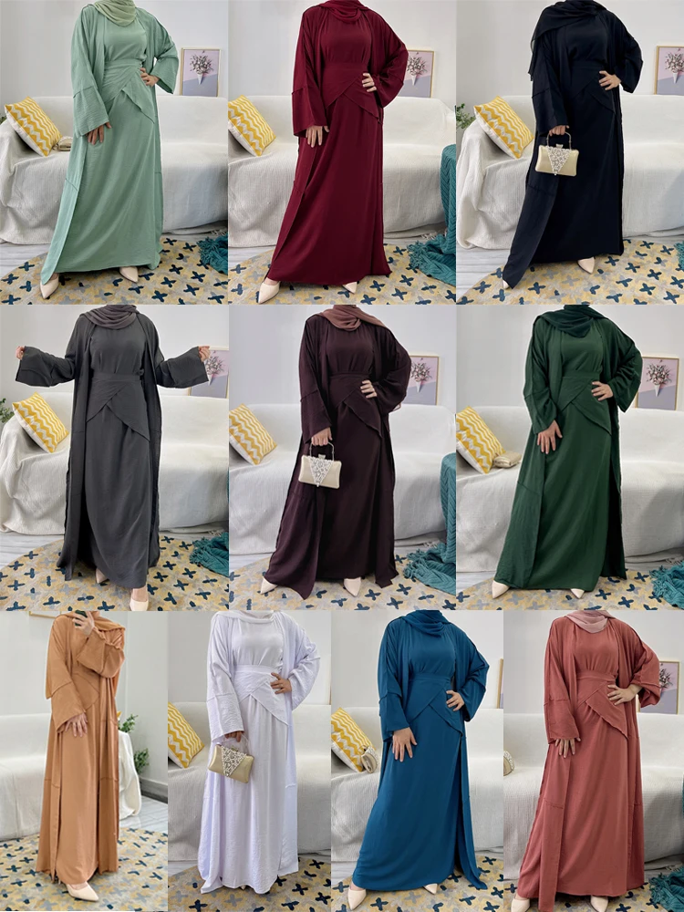 Комплект из трех частей: платье с коротким рукавом юбка запахом открытое кимоно