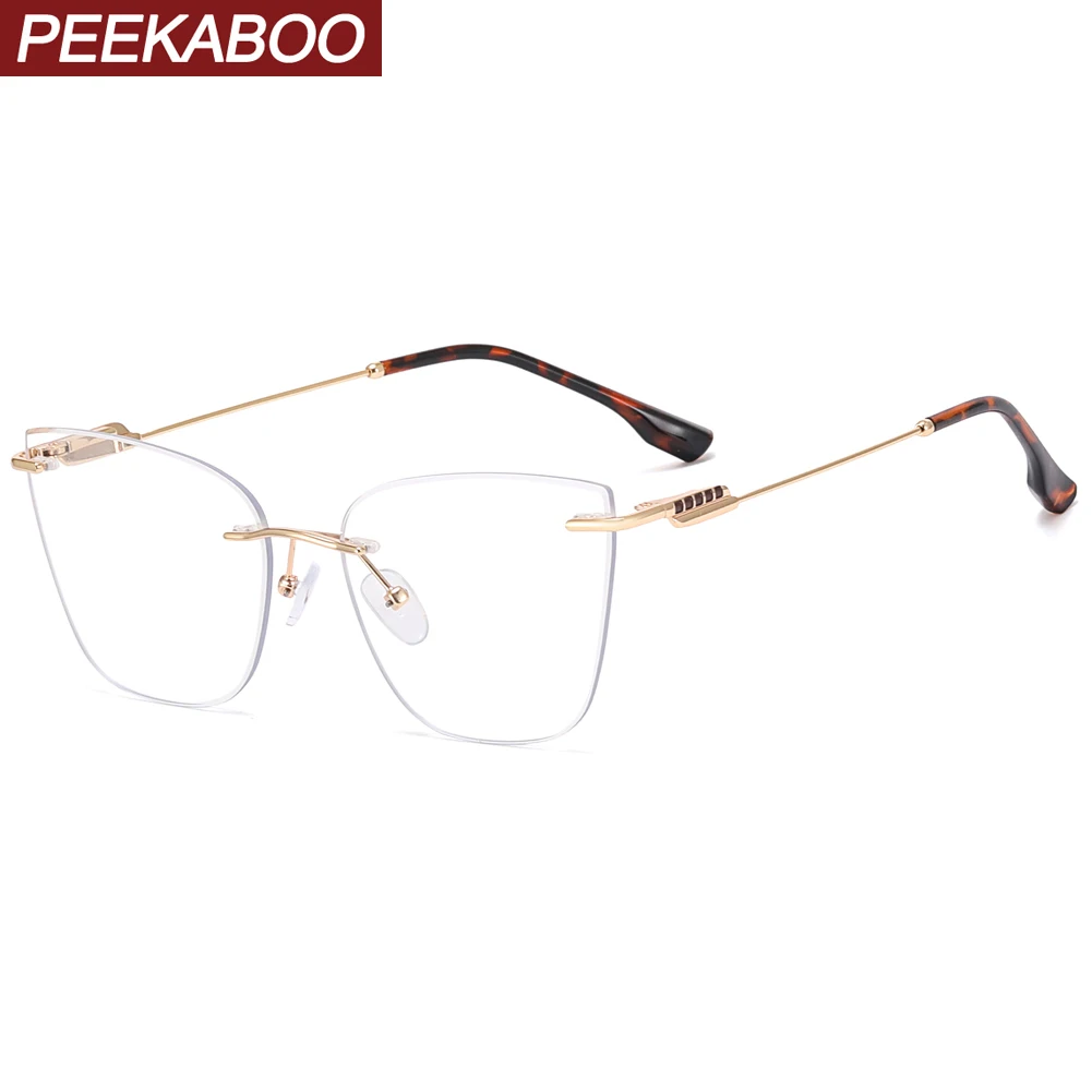 

Peekaboo прозрачные линзы очки без оправы женские ультралегкие металлические золотые оправа для очков в стиле кошачьи глаза Женские аксессуары Безрамное золото