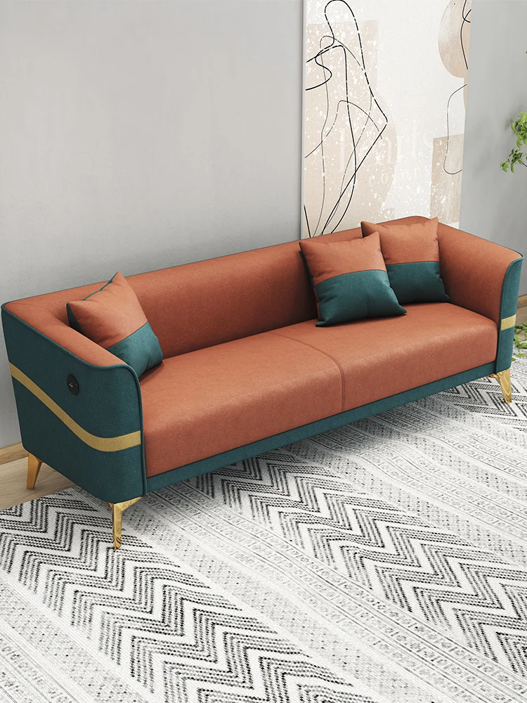 

Fabric Sofa for Three People Simple Light Luxury Faux Leather Simple Bedroom Clothing Store Rental