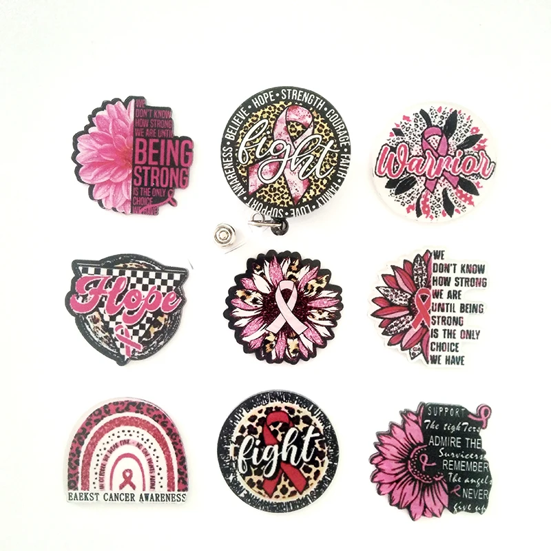 

New Breast Cancer Awareness Theme Pink Support Ribbon Heart Lanyard Retractable Reel Badge ID Card Holder