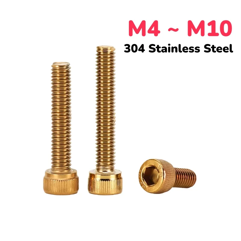

M4 M5 M6 M8 M10 Нержавеющая сталь 304, титановый позолоченный винт с шестигранной головкой для автомобиля, мотоцикла
