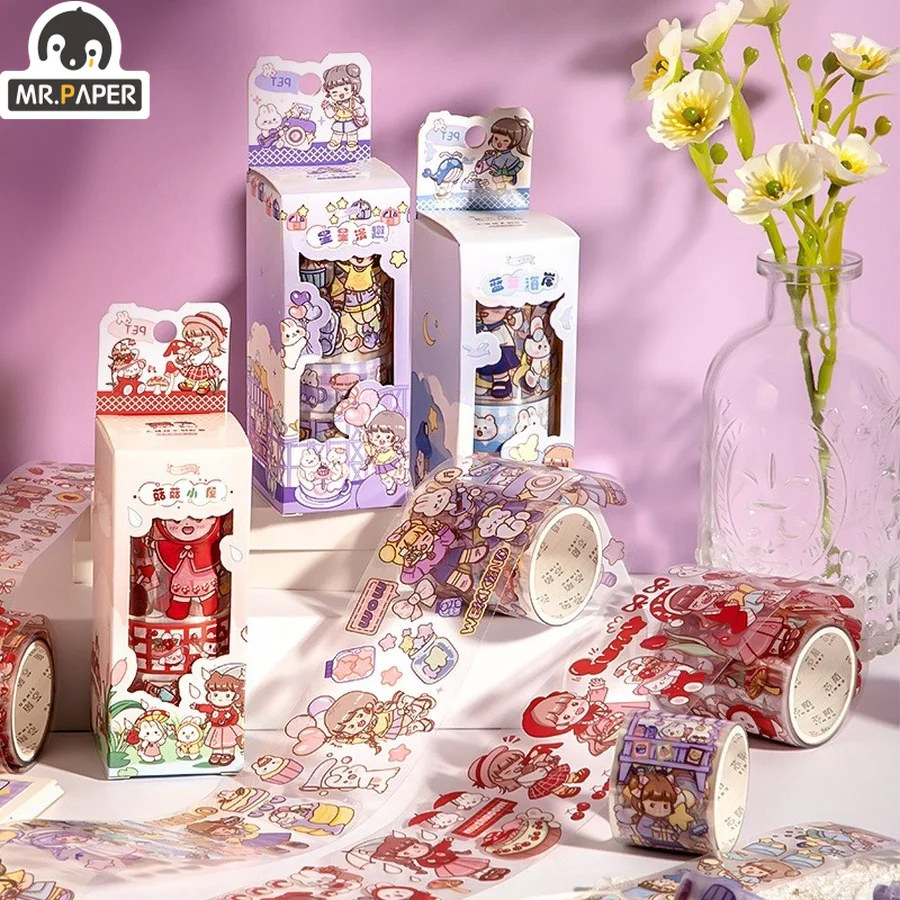 

Mr.paper 4 Styles 3 Rolls/Box Kawaii Girl PET Boxed Tape Cartoon Cute Girl Hand Account DIY Material Decorative Stationery Tape