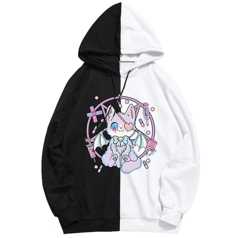 

Kawaii Cat Loose Hoodie Casual Simple Sportwear Women's Clothig Overcoats Unisex Tops Harajuku Pastel Goth Pullover Hoodie