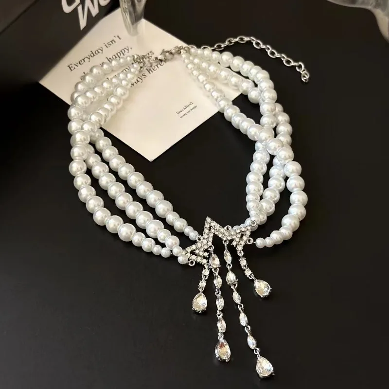 Многослойные жемчужные ожерелья Draweye Y2k для женщин винтажные с кисточками