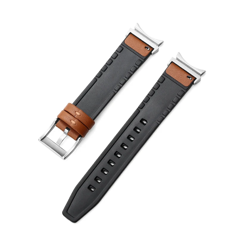 Leather Built-in Silicone Bands for Samsung Galaxy Watch 4 Band Classic 46mm 42mm/Galaxy Watch4 44mm 40mm No Gaps Bracelet Strap