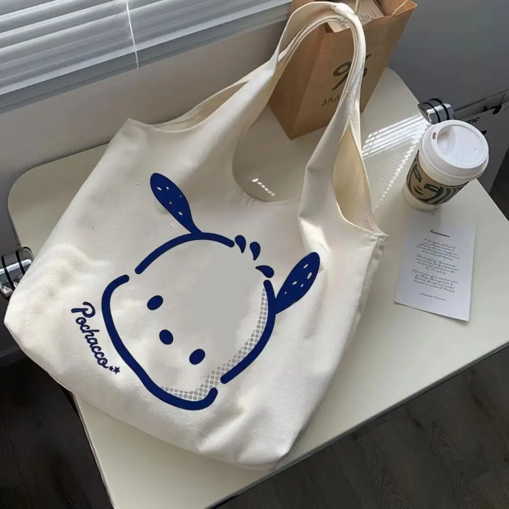 

Kawaii Sanrio Pochacco Cute Cartoon Girl Shoulder Bag Korean Style Retro Large Capacity Student Class Canvas Bag Gift