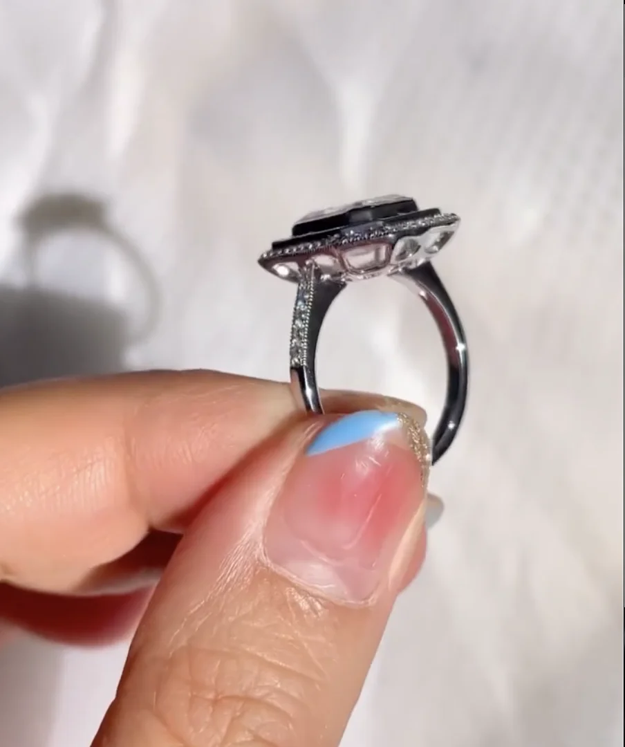 JOVOVASMILE Emerald Cut 3carat Moissanite Rings 0.95ct Lab Royal Blue Sapphire 585 Au750 Classic 9k Gold Rings For Women Jewelry