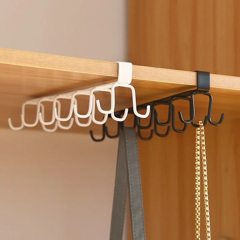 

Iron 12 Hooks Storage Shelf Wardrobe Cabinet Metal Under Shelves Mug Cup Hanger Bathroom Kitchen Organizer Hanging Rack Holder