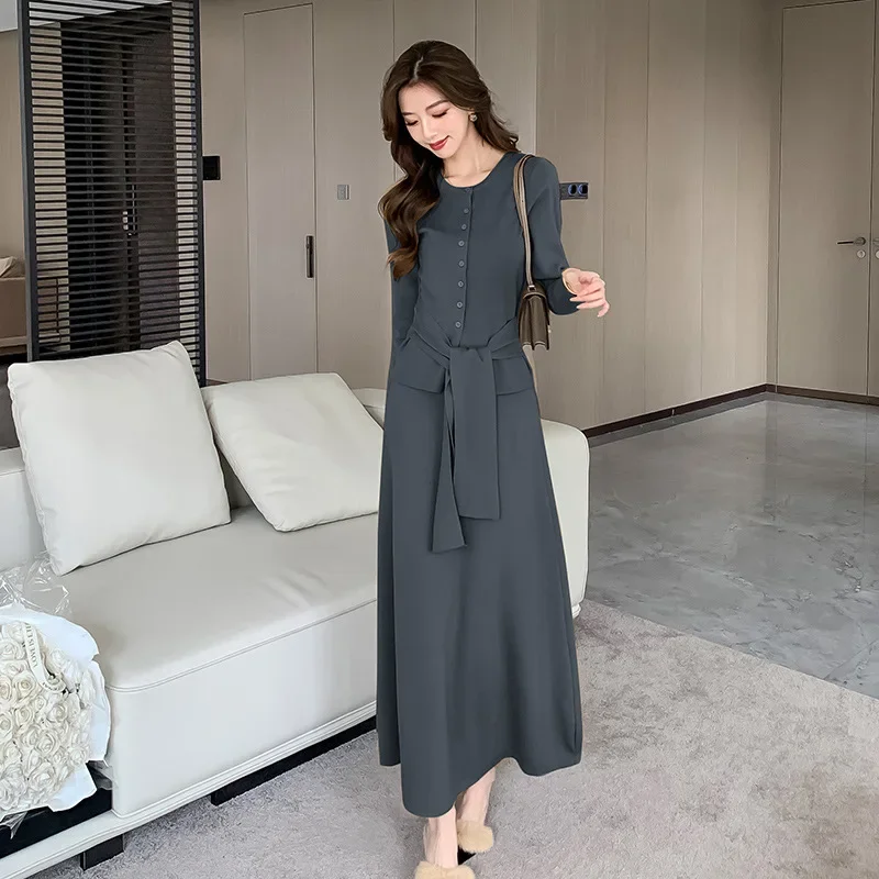 Сексуальное пикантное женское трикотажное платье с круглым вырезом осеннее Pure