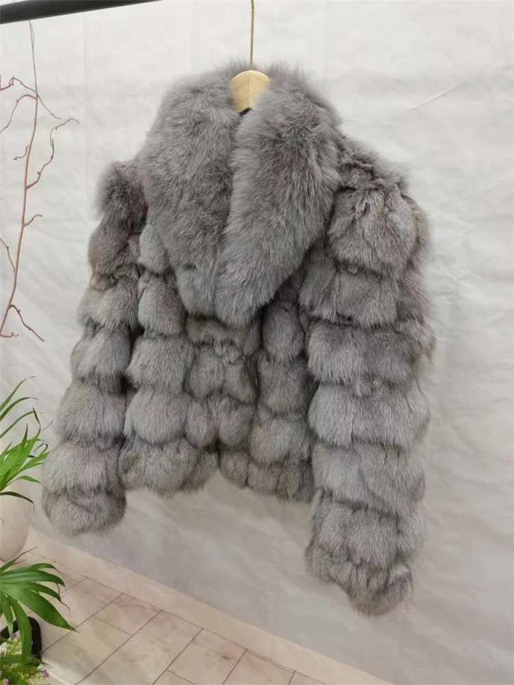 FURYOUME 2022 New Winter Women Real Fox Fur Coat 100% Natural Fur Jacket Fox Fur Collar Fashion Luxury Thick Warm Lady Outerwear enlarge
