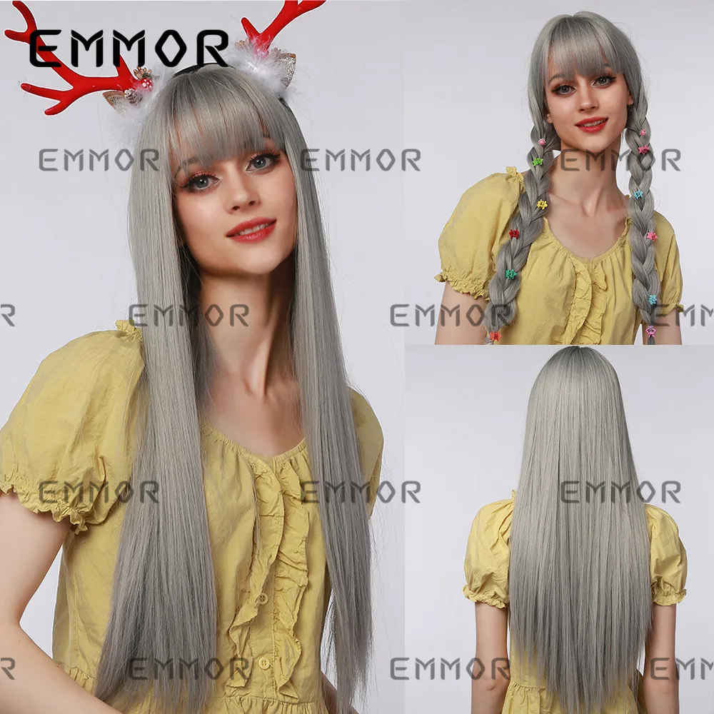 

Long Straight Synthetic Heat-resistant Fiber Color Gradient Garment Wig with Air Bangs Role-playing Wig