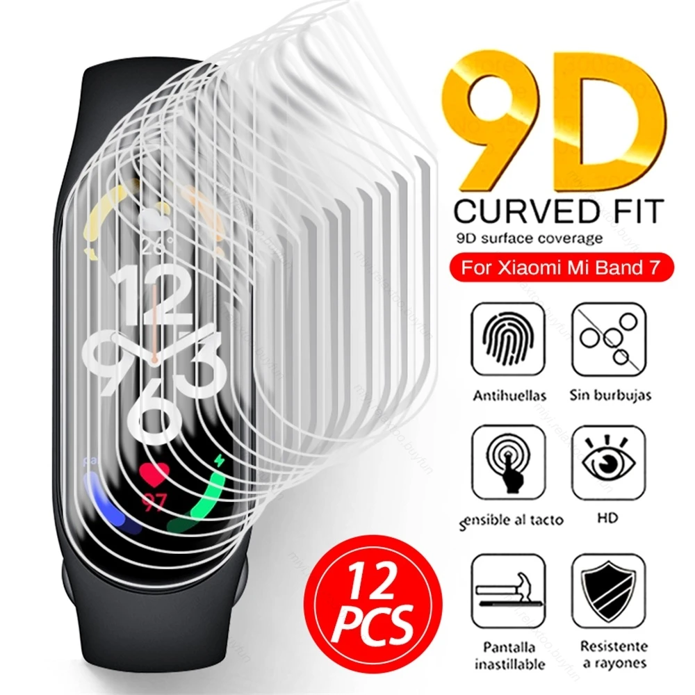 

12PCS 9D Curved Soft Hydrogel Film For Xiaomi Mi Band 7 Screen Protectors Not Glass Xiomi Miband7 Miband 5 6 7 Band7 Band6 Band5