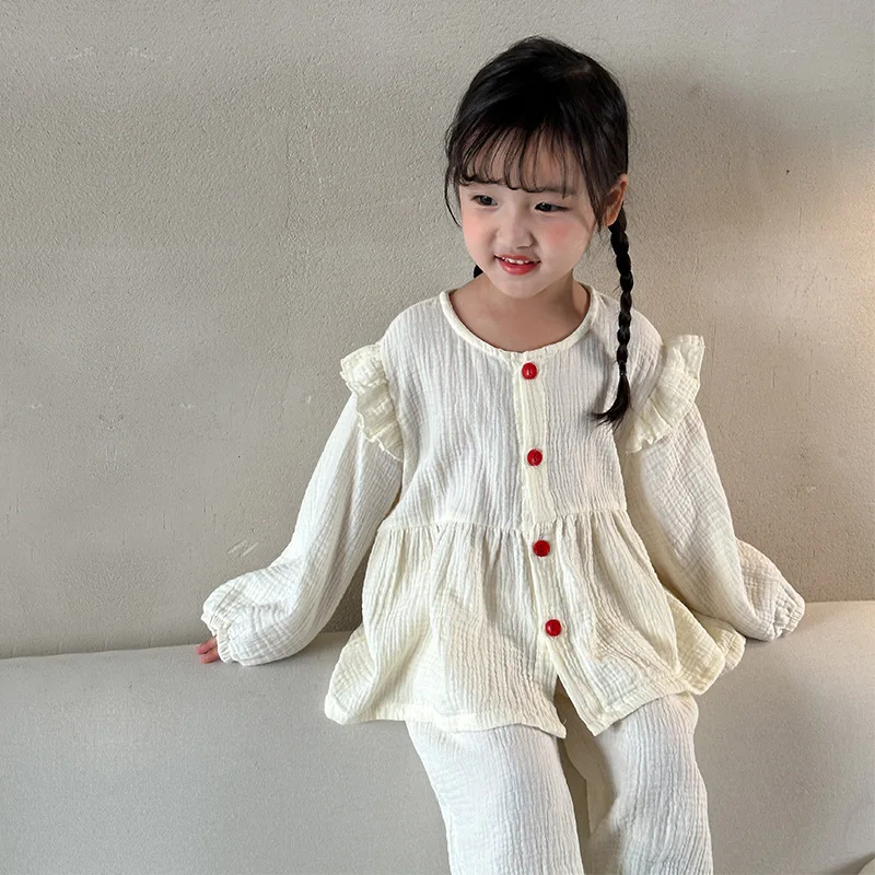 

Baby Solid 100% Cotton Pajamas Suit Autumn Kid Homewear Girl Boy Children Casual Tops + Pants Pyjamas 2pcs Infant Sleepwear Suit