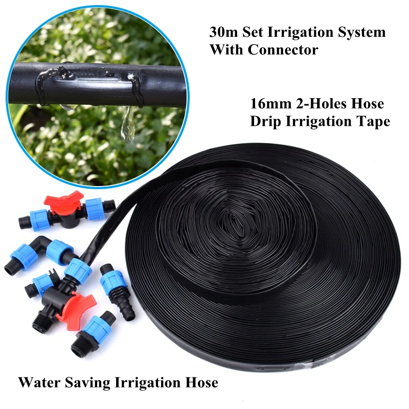 

30m/Set 16mm 2-Holes Drip Irrigation Tape Agriculture Watering Irrigation System Greenhouse Garden Water Saving Irrigation Hose