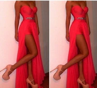 new arrival sexy high silt beaded red prom dresses gowns elegant sweetheart long formal dress vestidos de festa longo 2014