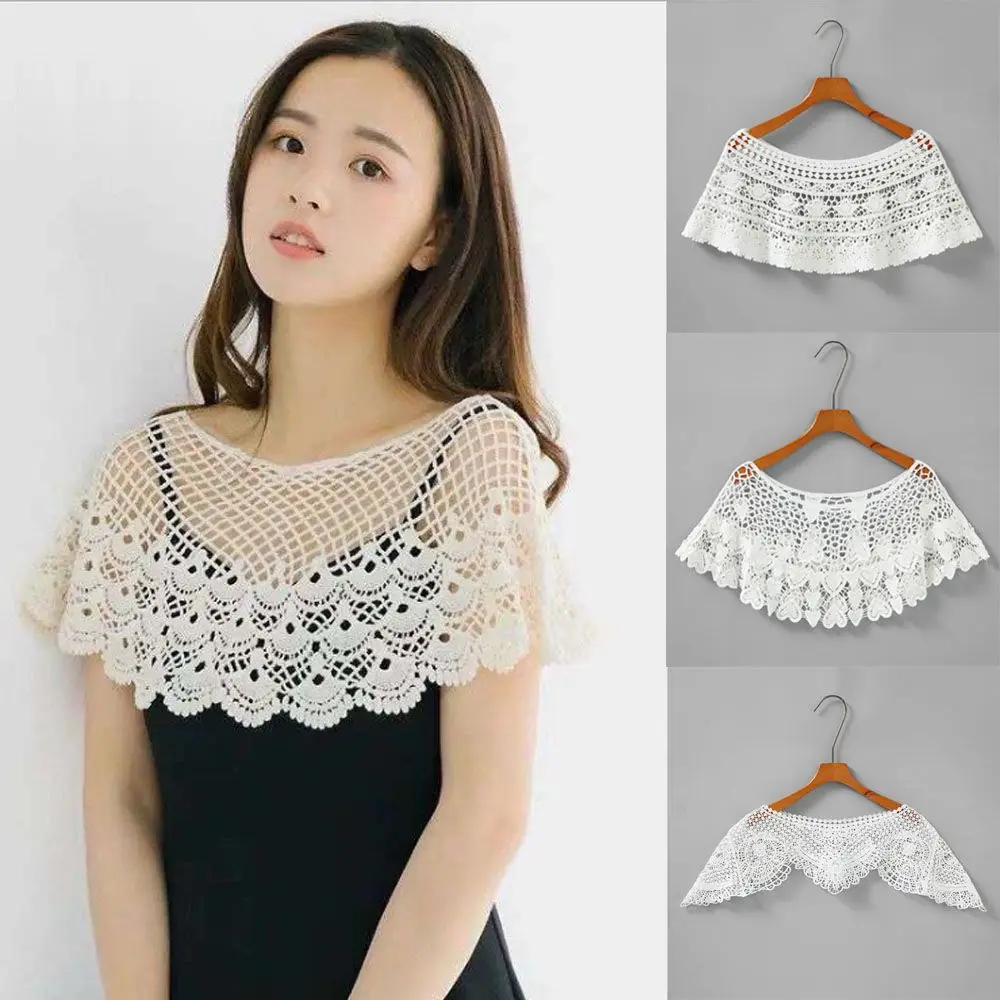 

Women Vintage Shrug Poncho Hollow Out Empty Lace Shawl Elegant Fashion Crochet Knit Cape Female Loose Short Pullover Scarves